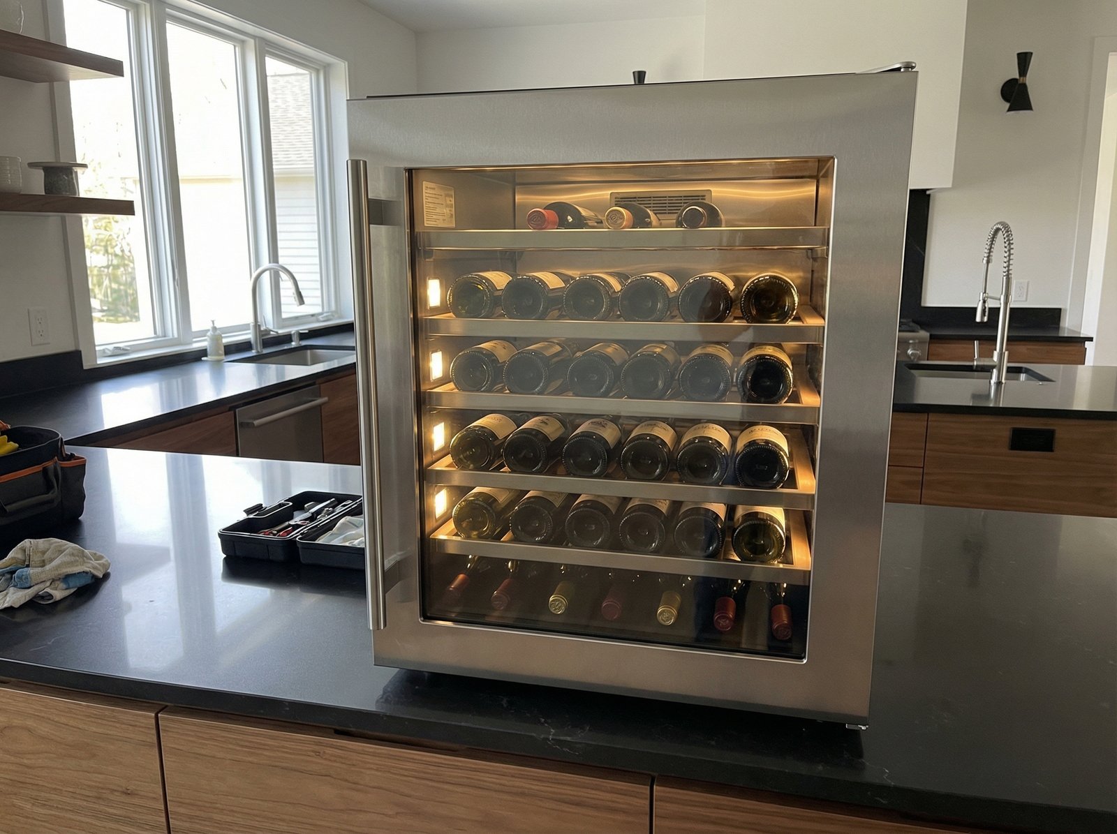 Specialized repair and service for Sub-Zero wine storage units, ensuring precise temperature and humidity control for vintage wine collections.