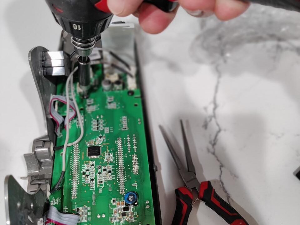 Expert repair of a Cove dishwasher electronic control board and user interface module.